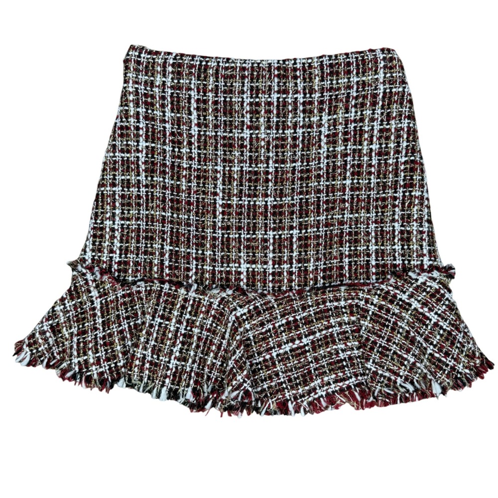 AYLA Mini Skirt Size Small Fit Flare‎ Woven Burgundy Tweed Woven Preppy Romantic